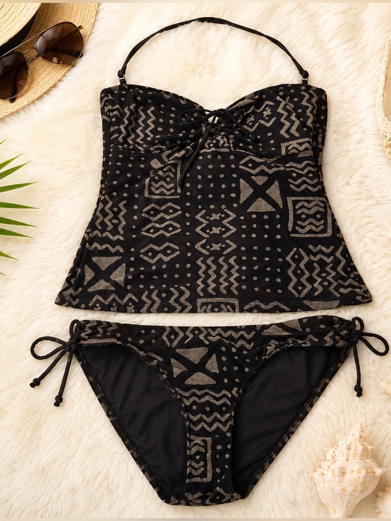 Ralph Lauren Other - Ralph Lauren Tribal Print Tankini Swim Set Side Tie Brown Tan M Est